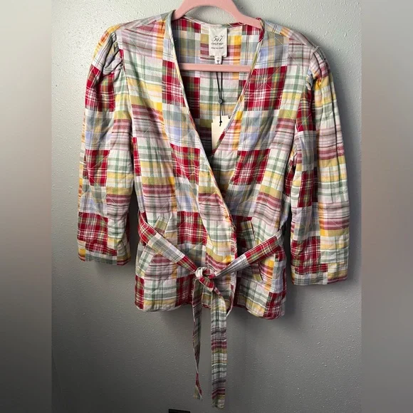 New Cinq à Sept Triss Quilted Organic Cotton Wrap Jacket In Meadow Multi XS